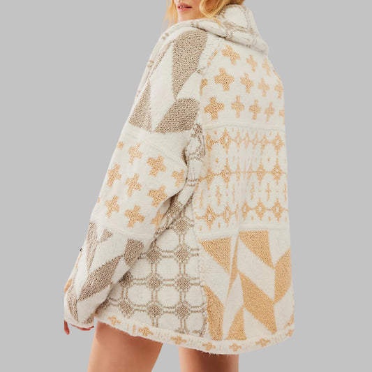 Effortless Geometric Cardigan Sweater for Women with Long Sleeve Oversized Casual Style