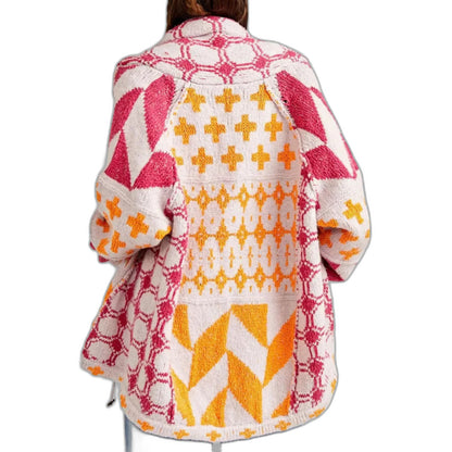 Effortless Geometric Cardigan Sweater for Women with Long Sleeve Oversized Casual Style