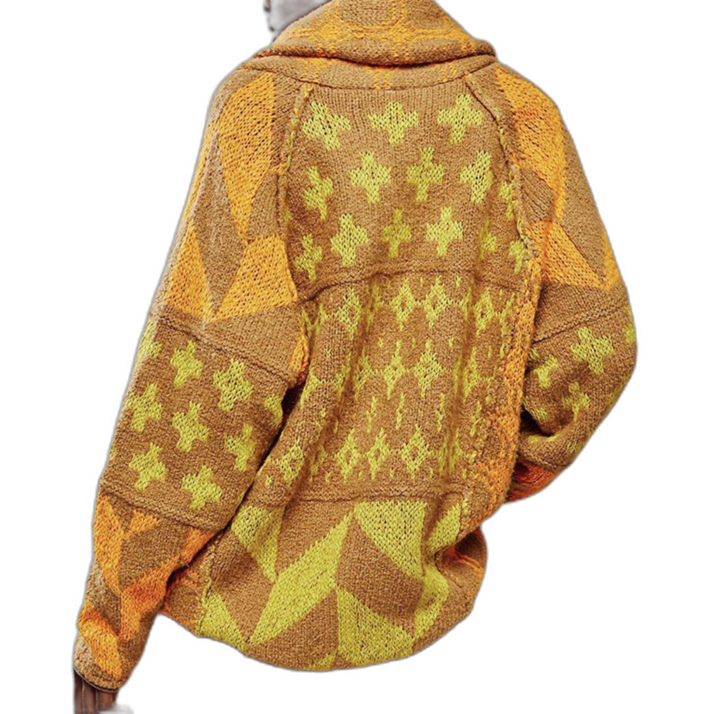 Effortless Geometric Cardigan Sweater for Women with Long Sleeve Oversized Casual Style