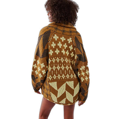 Effortless Geometric Cardigan Sweater for Women with Long Sleeve Oversized Casual Style