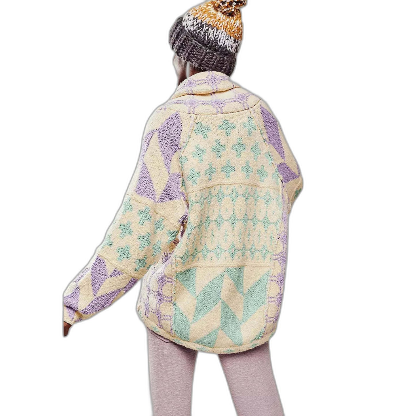 Effortless Geometric Cardigan Sweater for Women with Long Sleeve Oversized Casual Style