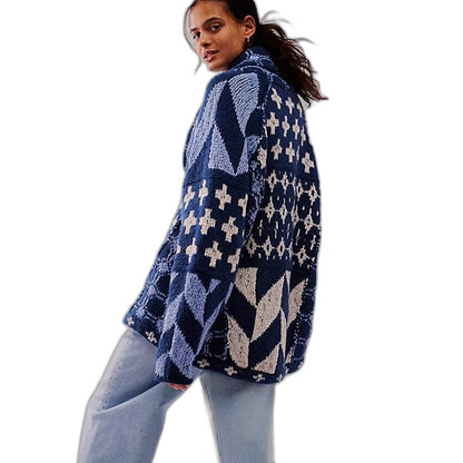 Effortless Geometric Cardigan Sweater for Women with Long Sleeve Oversized Casual Style