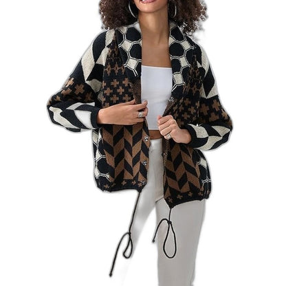 Effortless Geometric Cardigan Sweater for Women with Long Sleeve Oversized Casual Style