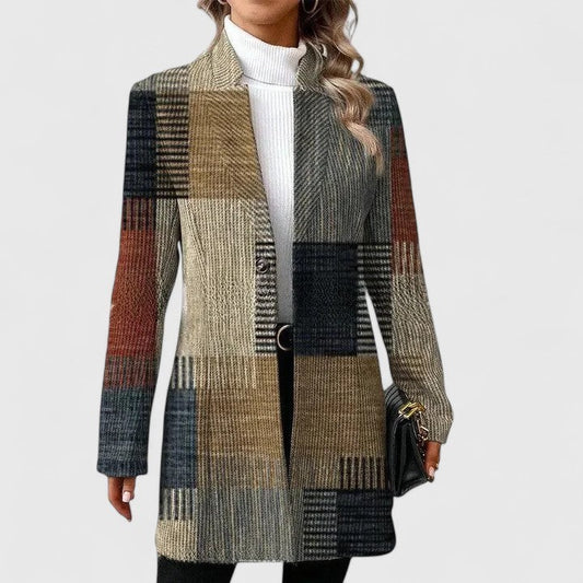 Effortless Geometric Coat for Women with Collared Long Sleeve Casual Style