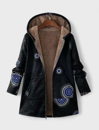 Effortless Geometric Coat for Women with Long Sleeve Pockets Fur Lined Casual Style