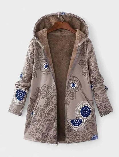 Effortless Geometric Coat for Women with Long Sleeve Pockets Fur Lined Casual Style