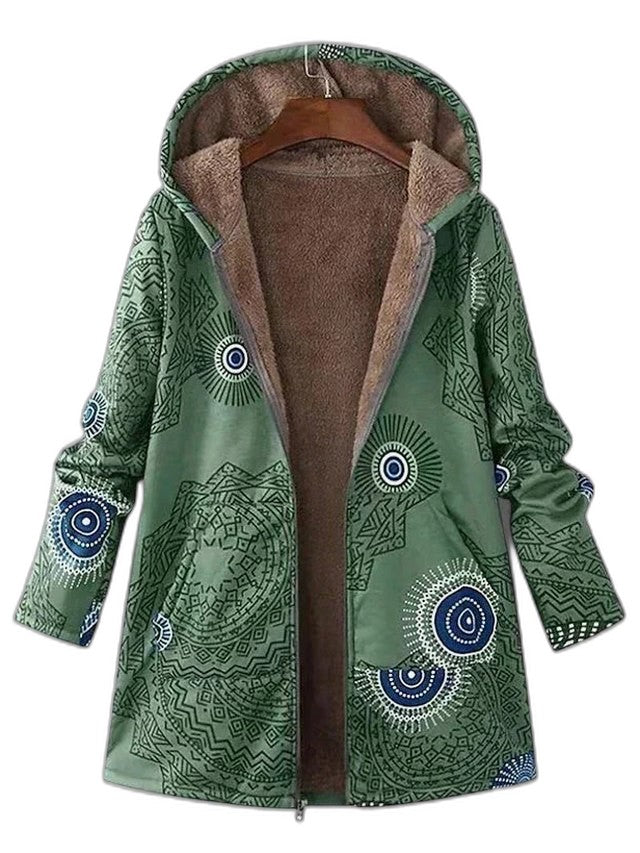 Effortless Geometric Coat for Women with Long Sleeve Pockets Fur Lined Casual Style