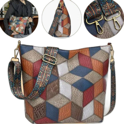 Effortless Geometric Crossbody Bag for Women with Leather Shoulder Casual Style