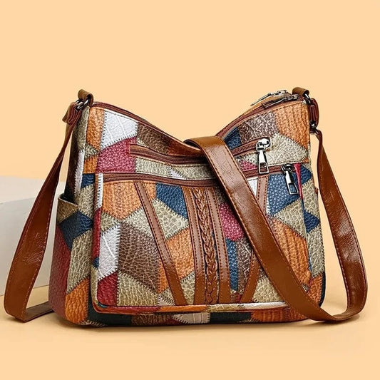 Effortless Geometric Crossbody Bag for Women with Leather Shoulder Casual Style