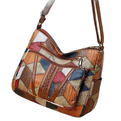 Effortless Geometric Crossbody Bag for Women with Leather Shoulder Casual Style
