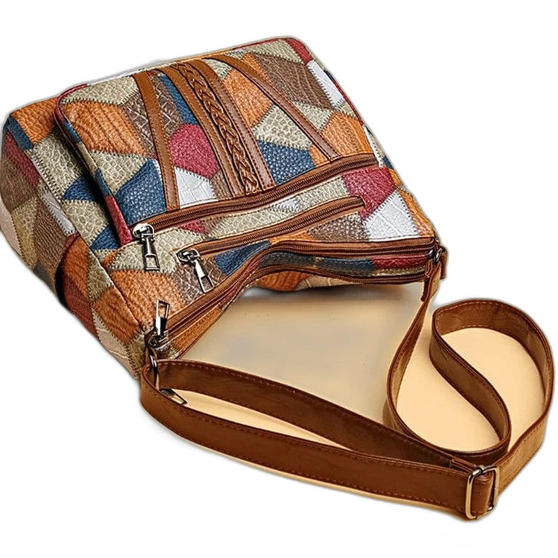 Effortless Geometric Crossbody Bag for Women with Leather Shoulder Casual Style