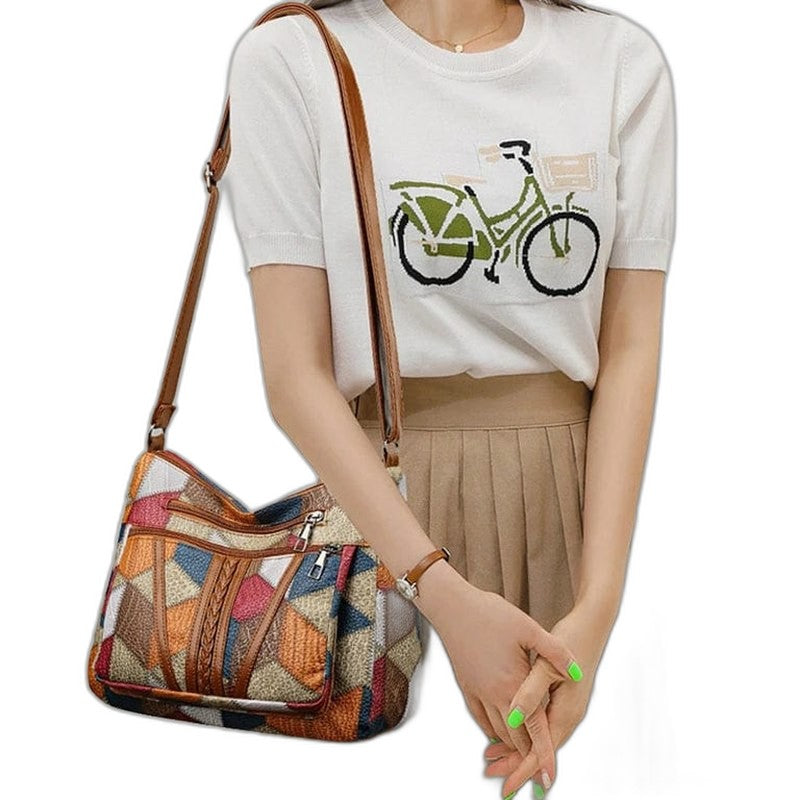 Effortless Geometric Crossbody Bag for Women with Leather Shoulder Casual Style