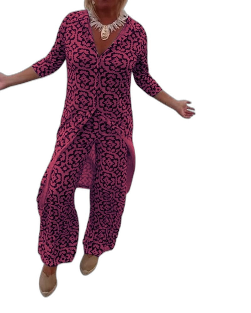 Effortless Geometric Maxi Dress for Women with V Neck Short Sleeve Button Front Flowing Casual Style