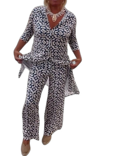 Effortless Geometric Maxi Dress for Women with V Neck Short Sleeve Button Front Flowing Casual Style