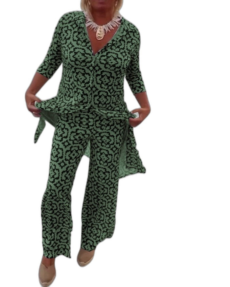 Effortless Geometric Maxi Dress for Women with V Neck Short Sleeve Button Front Flowing Casual Style