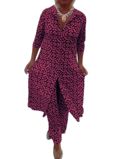 Effortless Geometric Maxi Dress for Women with V Neck Short Sleeve Button Front Flowing Casual Style
