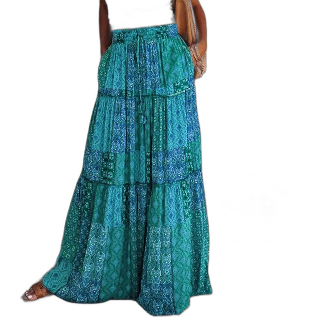 Effortless Geometric Midi Skirt for Women with Tiered High Waisted Pockets Casual Style