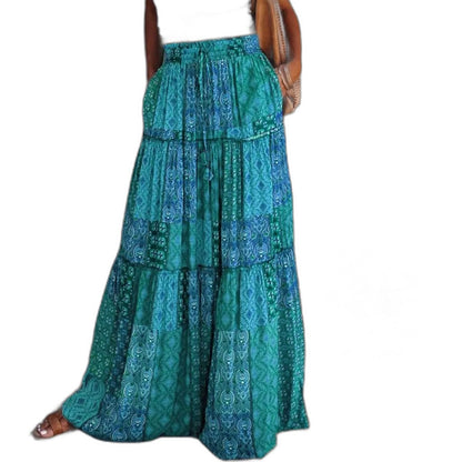 Effortless Geometric Midi Skirt for Women with Tiered High Waisted Pockets Casual Style