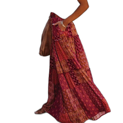 Effortless Geometric Midi Skirt for Women with Tiered High Waisted Pockets Casual Style