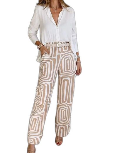 Effortless Geometric Pants for Women with Belted High Waisted Wide Leg Casual Style