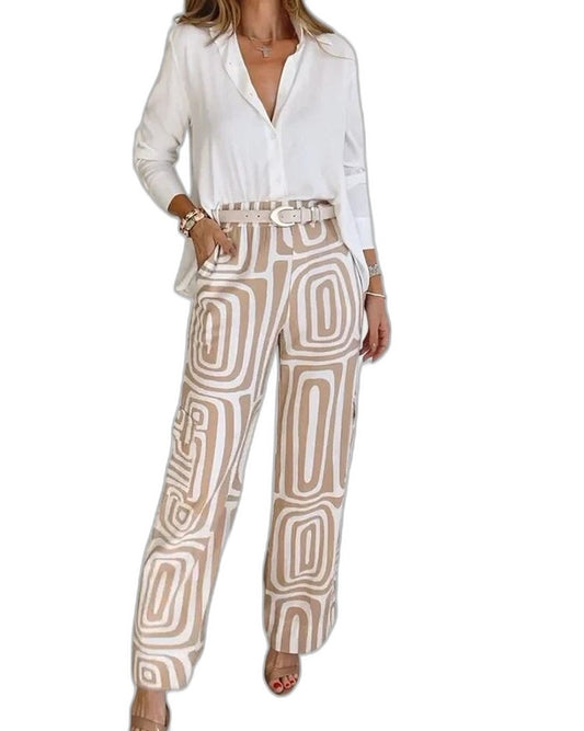 Effortless Geometric Pants for Women with Belted High Waisted Wide Leg Casual Style