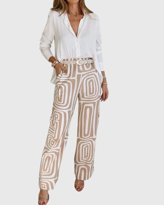 Effortless Geometric Pants for Women with Belted High Waisted Wide Leg Casual Style