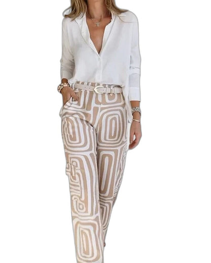 Effortless Geometric Pants for Women with Belted High Waisted Wide Leg Casual Style