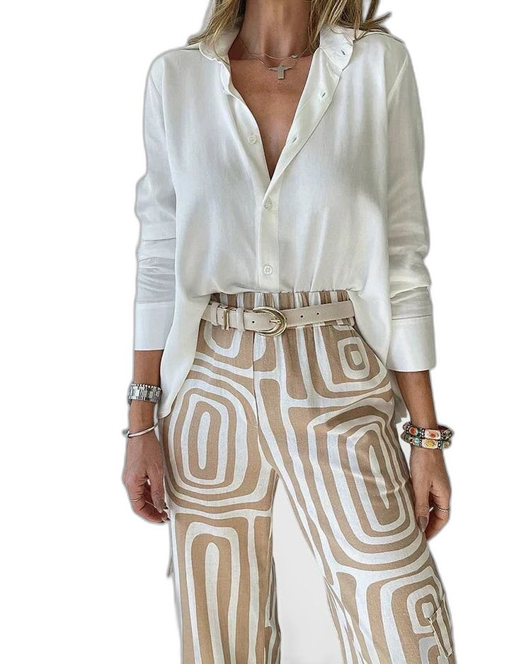 Effortless Geometric Pants for Women with Belted High Waisted Wide Leg Casual Style