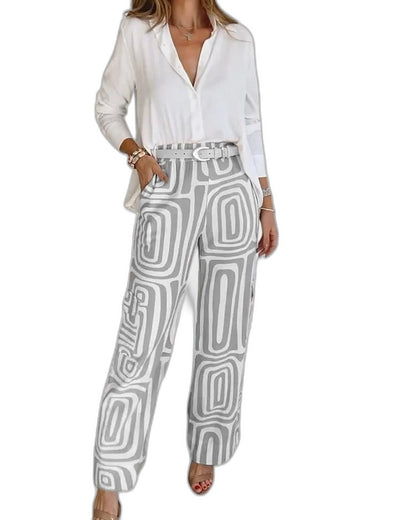 Effortless Geometric Pants for Women with Belted High Waisted Wide Leg Casual Style