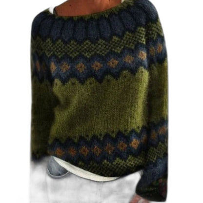 Effortless Geometric Sweater for Women with Crew Neck Long Sleeve Casual Style