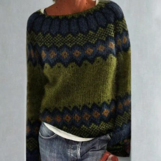 Effortless Geometric Sweater for Women with Crew Neck Long Sleeve Casual Style