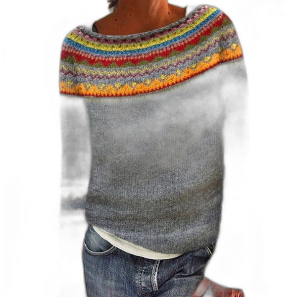 Effortless Geometric Sweater for Women with Crew Neck Long Sleeve Casual Style