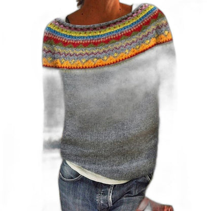 Effortless Geometric Sweater for Women with Crew Neck Long Sleeve Casual Style