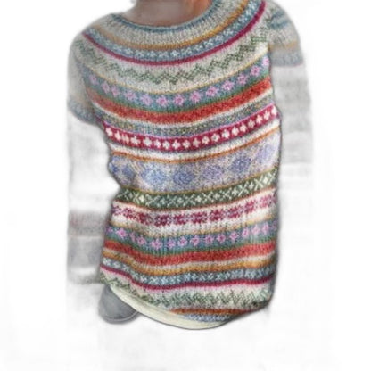 Effortless Geometric Sweater for Women with Crew Neck Long Sleeve Casual Style
