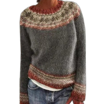 Effortless Geometric Sweater for Women with Crew Neck Long Sleeve Casual Style