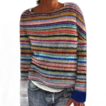 Effortless Geometric Sweater for Women with Crew Neck Long Sleeve Casual Style