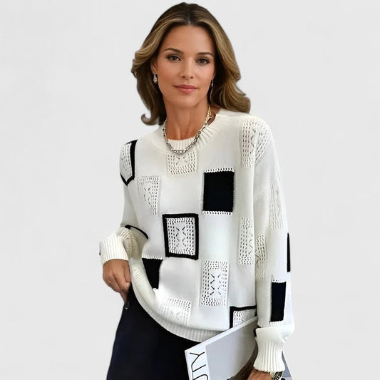 Effortless Geometric Sweater for Women with Crew Neck Long Sleeve Oversized Casual Style