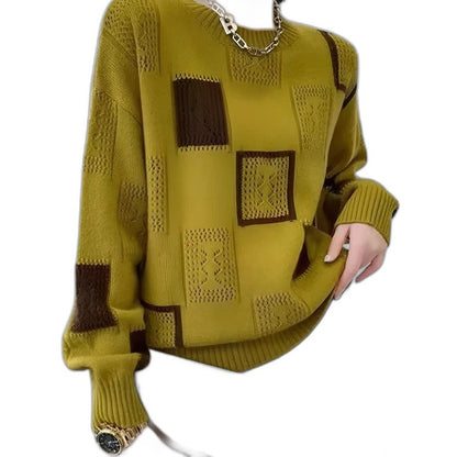 Effortless Geometric Sweater for Women with Crew Neck Long Sleeve Oversized Casual Style