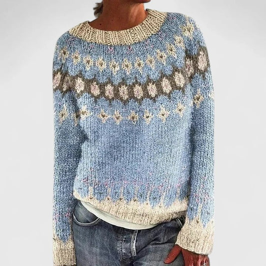 Effortless Geometric Sweater for Women with Knit Crew Neck Long Sleeve Casual Style