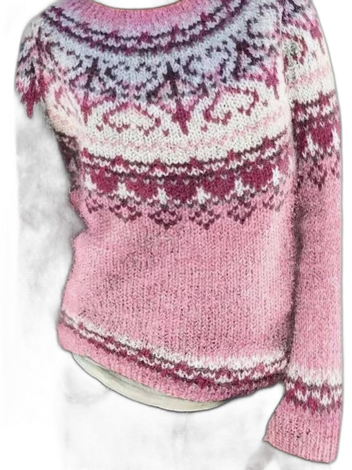 Effortless Geometric Sweater for Women with Knit Crew Neck Long Sleeve Casual Style