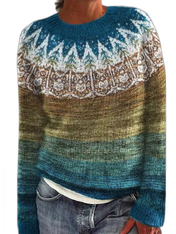Effortless Geometric Sweater for Women with Knit Crew Neck Long Sleeve Casual Style