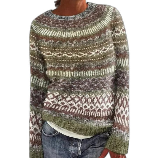 Effortless Geometric Sweater for Women with Knit Crew Neck Long Sleeve Oversized Casual Style