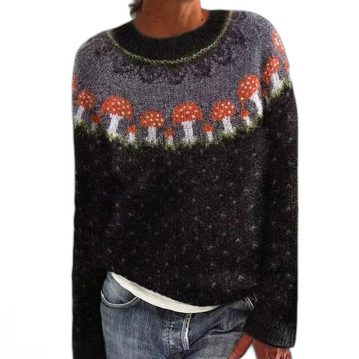 Effortless Geometric Sweater for Women with Knit Crew Neck Long Sleeve Oversized Casual Style