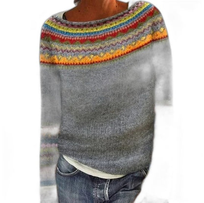 Effortless Geometric Sweater for Women with Knit Crew Neck Long Sleeve Oversized Casual Style