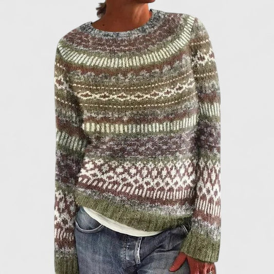 Effortless Geometric Sweater for Women with Knit Crew Neck Long Sleeve Oversized Casual Style