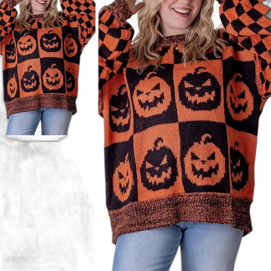 Effortless Geometric Sweater for Women with Knit Crew Neck Long Sleeve Oversized Casual Style