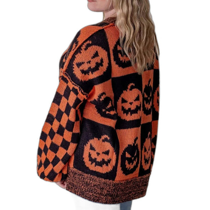 Effortless Geometric Sweater for Women with Knit Crew Neck Long Sleeve Oversized Casual Style