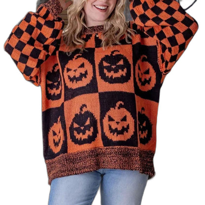 Effortless Geometric Sweater for Women with Knit Crew Neck Long Sleeve Oversized Casual Style