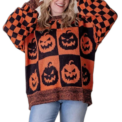Effortless Geometric Sweater for Women with Knit Crew Neck Long Sleeve Oversized Casual Style