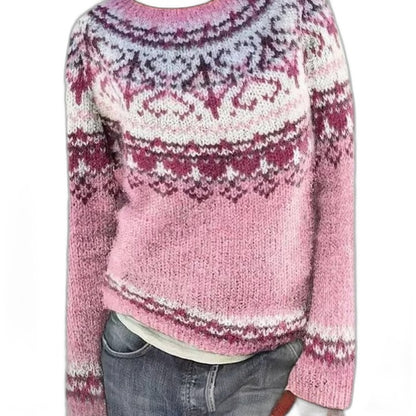 Effortless Geometric Sweater for Women with Knit Crew Neck Long Sleeve Oversized Casual Style